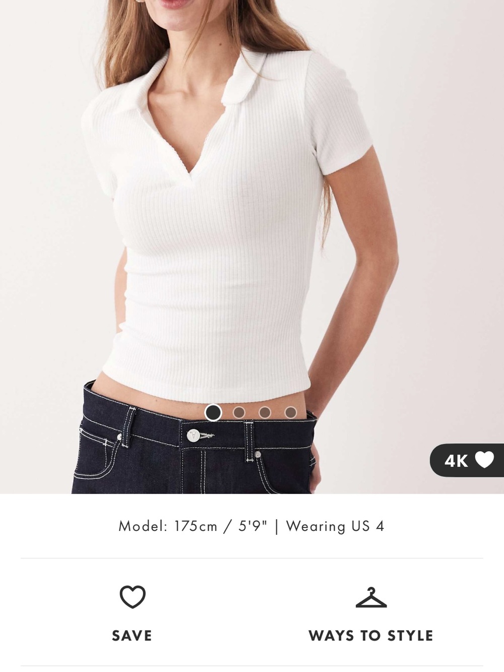 ASOS Ribbed Polo V-Neck Short Sleeve Top - White